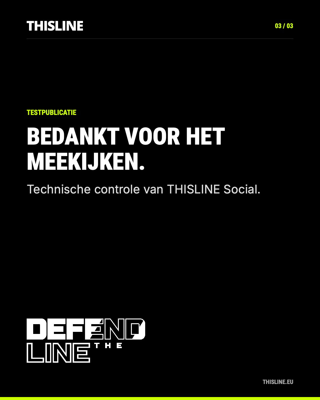 THISLINE-eindkaart met DEFEND THE LINE, zonder los TL-icoon.